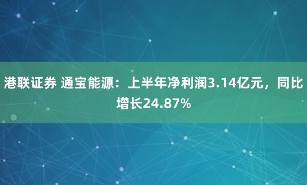 港联证券 通宝能源：上半年净利润3.14亿元，同比增长24.87%